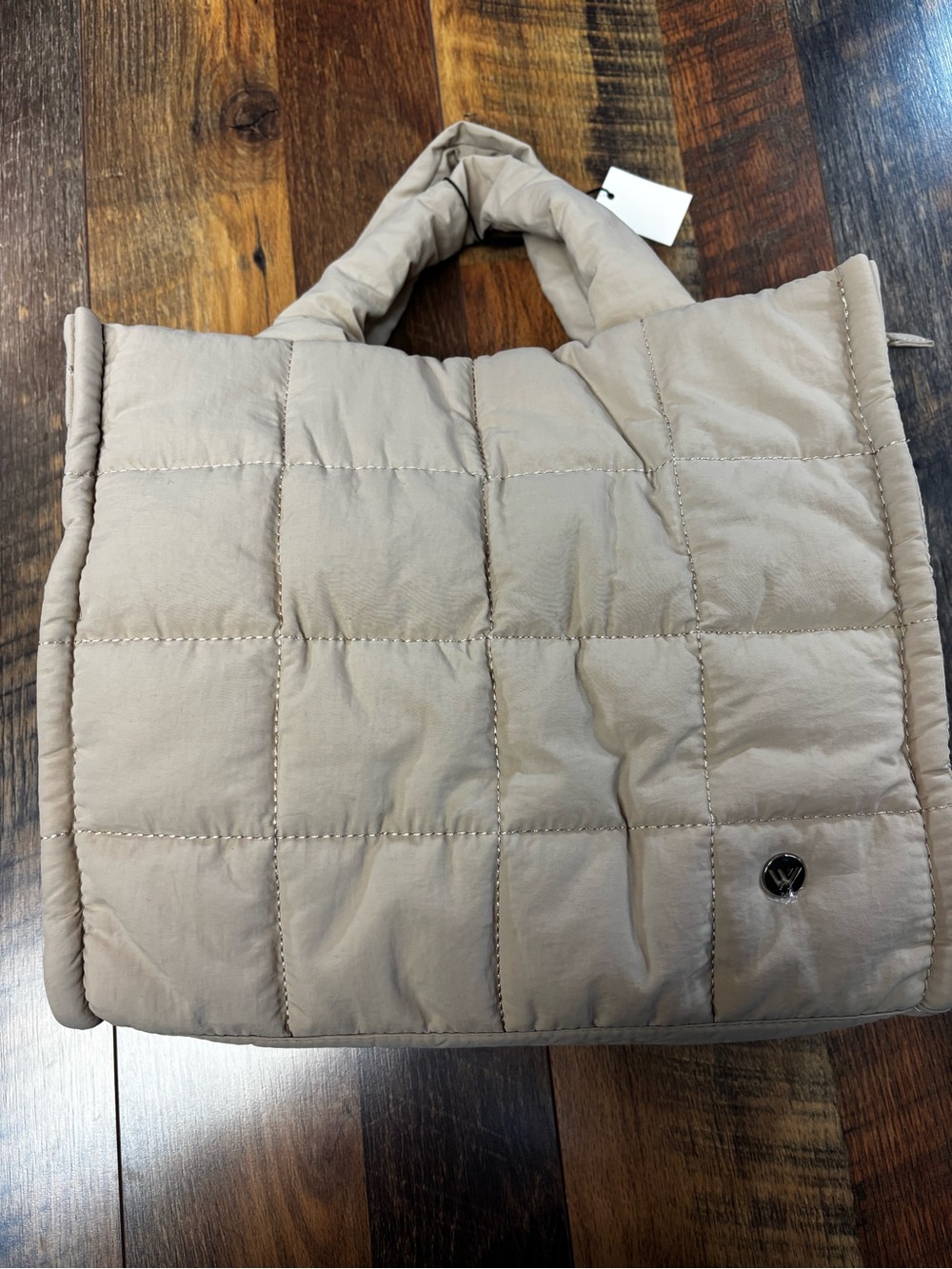 Westbronco Taupe Quilted Puffer Tote Bag with carry handle or Crossbody strap.